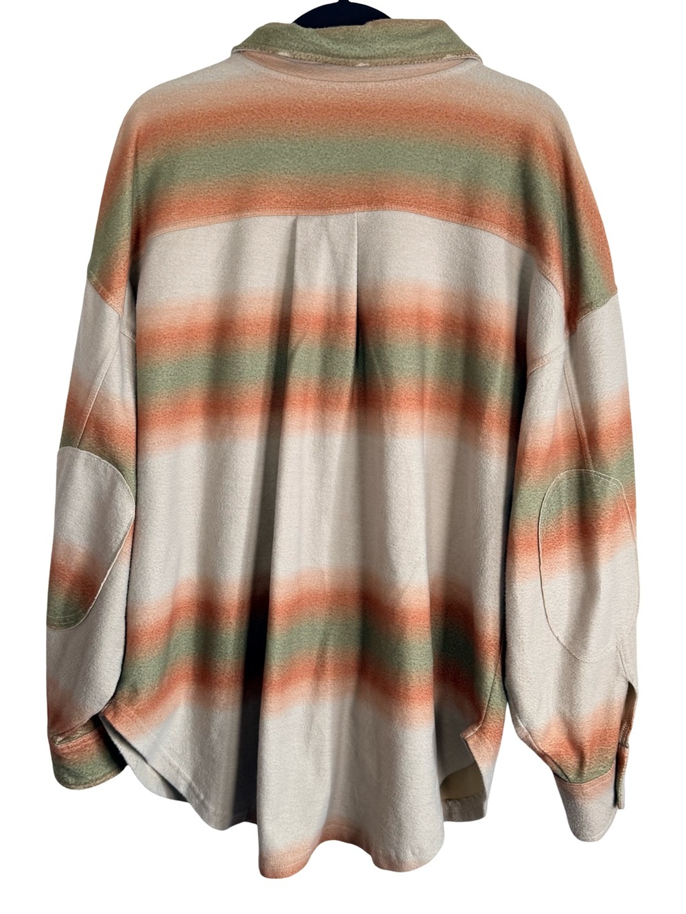 Free People Earth Tones Striped Ruby Soft Distressed Button Down Shacket Size L - Picture 6 of 10